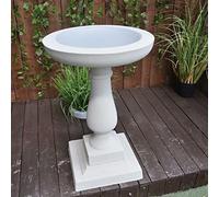 Discount Garden Statues Sandstone Tall Bird Bath with Round Bowl and Square Base