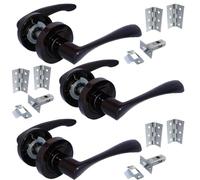 DISCOUNT HARDWARE UK Astrid Black Nickel Lever on Rose Door Handle Set, 3 Pairs, with 64mm Latch and 3" Hinges, 120mm, Internal Wooden Doors