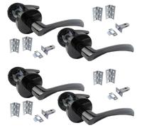 DISCOUNT HARDWARE UK Astrid Black Nickel Lever on Rose Door Handle Set, 4 Pairs, with 64mm Latch and 3" Hinges, 120mm, Internal Wooden Doors