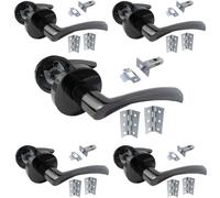 DISCOUNT HARDWARE UK Astrid Black Nickel Lever on Rose Door Handle Set, 5 Pairs, with 64mm Latch and 3" Hinges, 120mm, Internal Wooden Doors