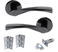 DISCOUNT HARDWARE UK Astrid Lever on Rose Door Handle Set,120mm, Black Nickel, with Handle, Latch and Hinge, Internal Wooden Doors