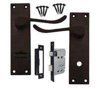 DISCOUNT HARDWARE UK Black Victorian Door Handles Internal Sets, Scroll Matt Black Door Handles with 2.5" Bathroom Lock, Black Internal Door Handles, Bathroom Door Handle
