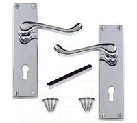 Discount Hardware UK Door Handle Sets - Polished Chrome Door Handles for Enhanced Aesthetics, Bathroom Door Handles with Lock, Secure & Easy-Install Victorian Scroll Lever Lock 150x40mm (1Pair)
