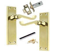 DISCOUNT HARDWARE UK Door Handle Sets, Victorian Scroll Brass Door Handles with Lock and Key, Bedroom Door Handle, External Door Lock and Handle Set (Latch Handle 150mm)