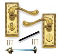 DISCOUNT HARDWARE UK Polished Brass Georgian Suite Privacy WC Door Handles Pack with Latch (Handles only)