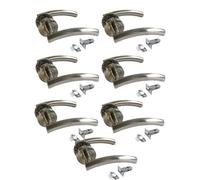 DISCOUNT HARDWARE UK Satin Nickel Arched Lever Door Handles on Round Rose with Tubular Latches, Internal Door Handle Sets, 7 Pairs, 64mm, Screw-On Cap, Bolt Through Fixing