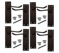 DISCOUNT HARDWARE UK Victorian Scroll Matt Black Door Handle, 150mm x 40mm Backplate, 4 Pairs of Lever Latch Handles for Interior Wooden Doors