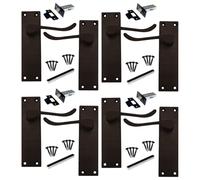 DISCOUNT HARDWARE UK Victorian Scroll Matt Black Door Handle, 150mm x 40mm Backplate, 4 Pairs of Lever Latch Handles with 64mm Tubular Latch for Interior Wooden Doors