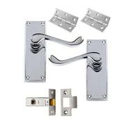 Discount Hardware uk Victorian Scroll Polished Chrome Door Handle Latch Pack + Hinges & 64mm Latch