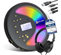 Discover Portable CD Player with Headphones, Radio FM, MP3 and Bluetooth | Long-Lasting Battery, SD Card Reader, AUX Connection, Speed Control, Recording - Black-Gold