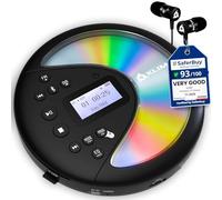 Discover Portable CD Player with Long-Lasting Battery, Radio FM, Bluetooth | Includes Headphones, MP3, SD Card Support, AUX Connection, Recording, Speed Control, Dual Port for Two Users