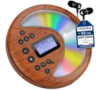 Discover Portable CD Player with Long-Lasting Battery, Radio FM, Bluetooth | Includes Headphones, MP3, SD Card Support, AUX Connection, Recording, Speed Control, Dual Port for Two Users - Wood