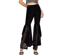 Discover stylish casual trousers for women with flared design and lace neckline, perfect for everyday use and relaxed wear, women's elegant trousers, black, M