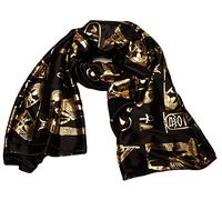 Discoveries Egyptian Imports Hieroglyphic Pharaonic Scarf - Black, White or Cream and Gold - Made in Egypt, Black, Large
