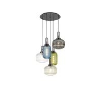 Discovery Lighting Albany 5 Light Cascade Ceiling Pendant Light - Black Chrome and Multi Coloured Glass