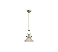 Endeavour Single Ceiling Pendant Light - Antique Brass with Clear Ribbed Cone Glass