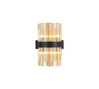 Detroit 4 Light Flush Wall Light - Satin Black with Amber Glass