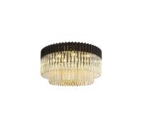 Festival 12 Flush Ceiling Light - Matt Black with Cognac Sculpted Glass