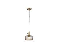 Michigan Single Ceiling Pendant Light - Antique Brass with Black Cable and Brown Glass Shade