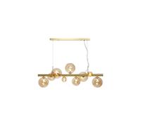 Sedona 9 Light Bar Ceiling Pendant - Satin Gold with Amber Glass