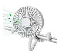 Disdarkday Pram Fan, Stroller Fan Flexible Tripod Clip On Fan, Mini Portable Pushchair fan with 3 Speeds Adjustable, USB-C Rechargeable Ultra Quiet Desk Fan for Car Seat Crib Office, White