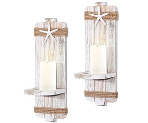 Disdressed Starfish Wall Candle Sconces (Set of 2) - Beach Decor, Ocean Themed Wall-Mount Candleholders, Nautical Style Beach Bathroom Decor, Coastal Farmhouse Seashell Candle Holders