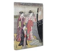 Disembarking from The Boat by Torii Kiyonaga Painting Canvas Print | Gallery Wrapped 30mm Frame Wall Art | 30x20 inches | Ready to Hang | Contemporary Seascape Picture | Living Room Lounge Office