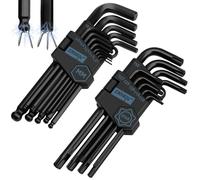 DISEN 22-Piece Allen Key Set, 13-Piece with Ball Head, Long Hex Socket, 1.27 to 10 mm & 9 Pieces Torx Hexagon Socket Set T10-T50 Long Sleeve Star Key Set, Chrome Vanadium Steel