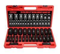 DISEN 26 Pcs Metric 1/2" Impact Socket Set, Deep Sockets Set Impact, 6-Point,Cr-V,Rugged Construction 1/2 Inches Drive Socket 10mm - 36mm, with a Storage Cage