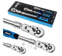 DISEN 3-Piece Extendable Flex-Head Ratchet Wrench Set with EVA Storage Case - 1/4", 3/8", 1/2" Drive, 72-Tooth, Rubber Grip, Adjustable Length - Professional Automotive and DIY Tools