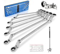 DISEN Double Jointed Extra Long Flex Head Ratchet Wrench Set 8-19mm | Box End Ratcheting Wrench set with Magnetic Pickup Tool, 72-Teeth, Cr-V Steel,12 Point