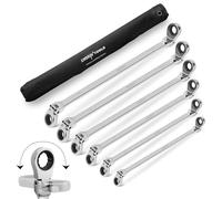 DISEN Extra Long Flex Head Ratcheting Wrench Set, 6Pcs Double Box End Long Reach Ratchet Wrench Set Metric 8-19mm, CRV Steel, with Pouch, Gifts for Father, Man