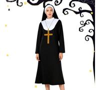 Disfraz de monja para mujer - Juego de colgante de cruz | Tocado y completo para Halloween, cosplay, fiestas temáticas, juegos de rol, espectáculos escénicos | Disfraz de mujer adulta