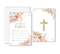 Disfuco Boho Floral Baptism Invitation, Baptism Invitations with Envelopes Baptism Invitations for Boy Girl Christening Naming Ceremony Baptismal - 25 Invitation Cards With 25 Envelopes (C04)