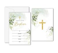 Disfuco Greenery Baptism Invitation, Baptism Invitations with Envelopes Baptism Invitations for Boy Girl Christening Naming Ceremony Baptismal - 25 Invitation Cards With 25 Envelopes (C10)