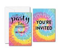 Disfuco Tie Dye Birthday Party Invitations - Tie Dye Party Supplies - Fill in The Blank Birthday Party Invites - 20 Invitation Cards With 20 Envelopes (007A)