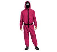 DISGUISE 144279SM-20L Squid Games Triangle Guard Jumpsuit and Mask Fancy Dress for Adults, Officially Licensed, S/M, See Image