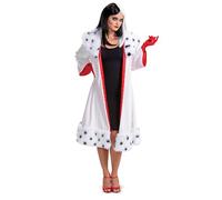 Disguise Disney Cruella Adult Fancy Dress for Women, Official Disney Licensed Dress Up, Includes Striking Red Pair of Gloves and Cruella Faux Fur Coat, UK Size 16-18