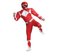 DISGUISE Power Rangers Red Ranger Adult Dress Up, Official Hasbro Fancy Dress by, Padded Muscle Torso & Arms, Detachable Belt Buckle, Includes Power Ranger Helmet, 50-52"