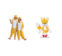 Disguise Sonic The Hedgehog Tails Jumpsuit for Adults & Tails Collectable Figurine Bundle by Jakks Pacific, Perfect for Collectors, Includes Adult Fancy Dress & Articulated Action Figure, Size S/M