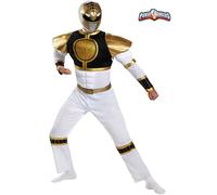 Disguise White Power Ranger Muscle Men Adult Bodysuit Halloween Costume 82847