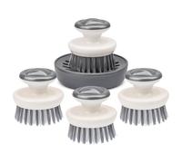 Dish Brush with Handle, Dishwashing Dishes Scrubbers Brush, Kitchen Heavy Duty Scrub Scouring Pad Odor-Free Handheld Scrubbing Cleaner Brush with Tray Suitable for Cleaning Sink, Pot, Pan 5 Pack Grey