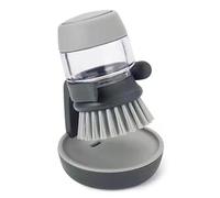 Dish Brush with Soap Dispenser, Dishwashing Kitchen Scrub Brushes Dish Scrubber with Holder Drip Tray, for Cleaning Pan, Pot, Sink(Grey)