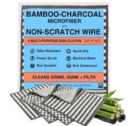 Dish Cloths - Bamboo-Charcoal Microfiber & Non-Scratch Wire - Set of 4 - Odor Resistant - Grime Fighting - Rapid Dry - Scrubbing Power - Easy Clean. The Severn Dish Cloth by Gracie West