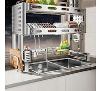 Dish Drain Rack Double Layer Dish Rack Suitable For Kitchen Sink Dish Drain Rack With Hook 304 Stainless Steel