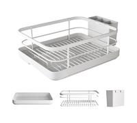 Dish Drain Rack, Sink Dishes Drying Racks Drainboard, 34x26x16cm/13.39x10.24x6.3 Inches Compact Utensil Basket, Space-Saving Design for Home Family RV Cabinet Indoor Countertop Carbon Steel + Abs