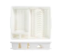 Dish drainer equipped with white drip tray