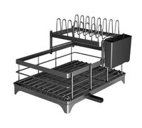 Dish Drainer for Kitchen Worktop, 2 Tier Rustproof Dish Drainer with Lids, Heavy Duty Plate Rack - For Kitchen, Home, Cupboards, Campervans, Apartments, Counters, Corner Farm, Ca