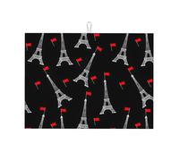 Dish Drainer Mat Paris Tower Flag Pattern Dish Drainer Rack Pads 41x46cm | Absorbent Countertop Mat Multifunction Dish Drying Mat for Glass Countertop Kitchen Counter
