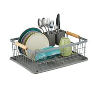 Relaxdays dish drainer with drip tray & cutlery basket, kitchen draining, plate, drying rack, choice of colour, Iron, 15.5 x 42 x 31 cm